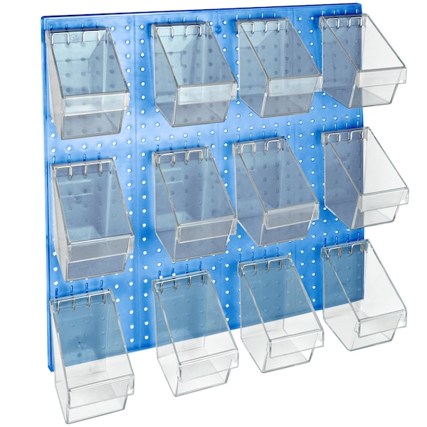 12 Mini Bucket Peg Wall Accessory Organizer Set 24''W x 24''H Pegboard Panel